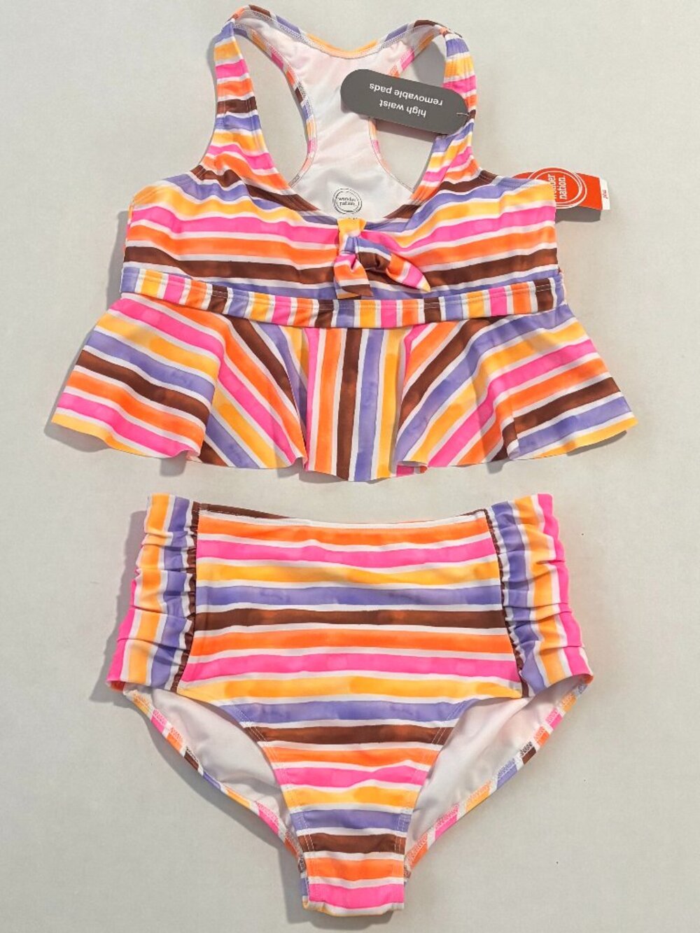 NWT Wonder Nation Striped Girls Swimsuit Size 10/12 PLUS